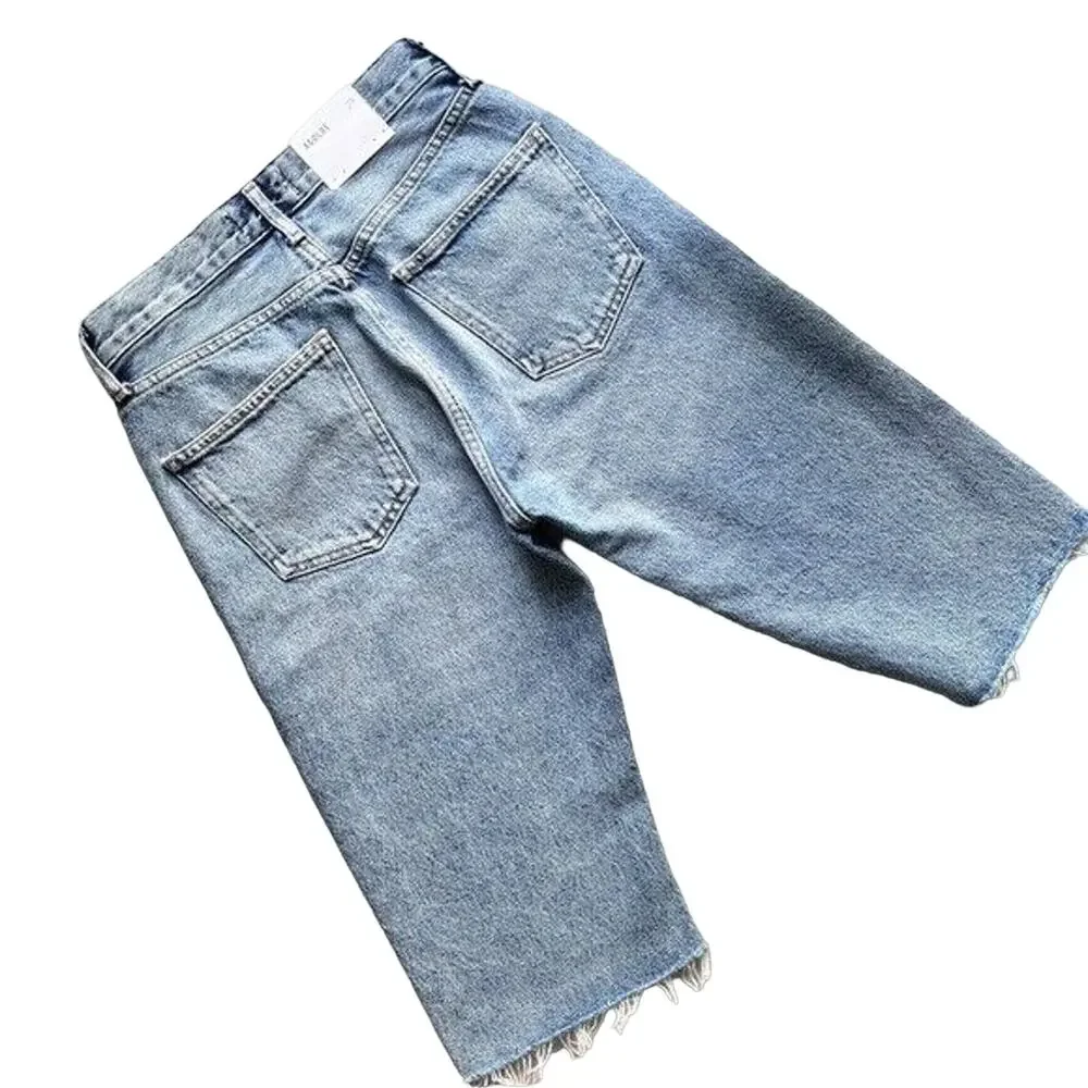 Agolde Carrie Long Shorts Sz 24 High Rise Slim Fit Knee Length Denim in Forfeit